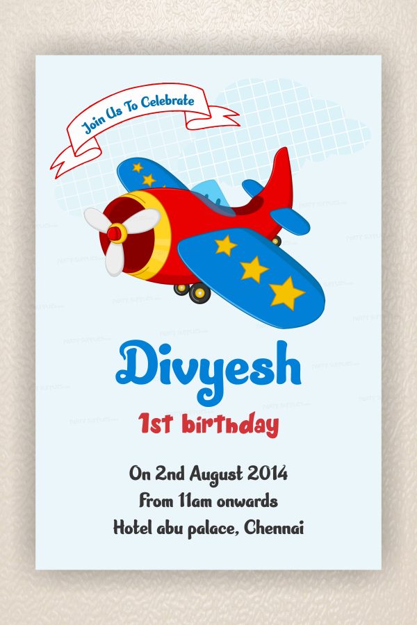 Aeroplane Theme Personalized Invite Online